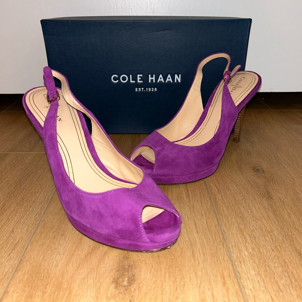 Cole Haan Nike Air Purple Suede Peep-Toe Heels